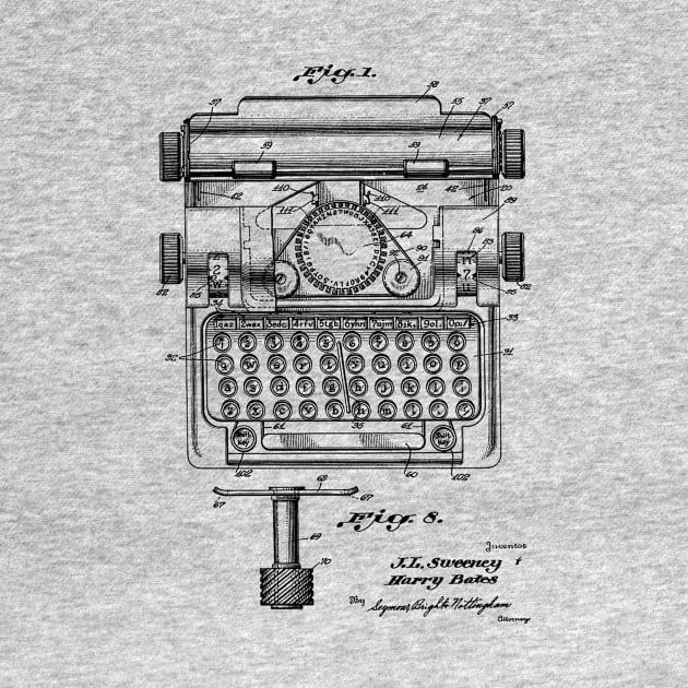 Typewriter Vintage Patent Hand Drawing by TheYoungDesigns